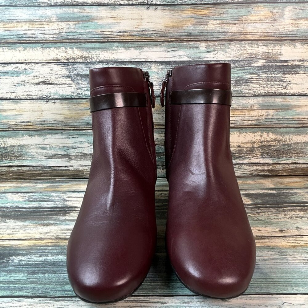 Geox Booties Womens 6.5-7/37 Burgundy Leather Ankle Dress Block Heel Zip Formal